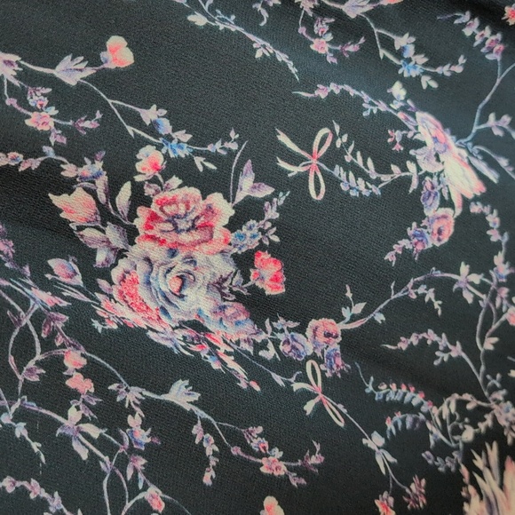 LoveShackFancy Silk Navy Midi Dress with Pink Floral Design - Picture 9 of 10